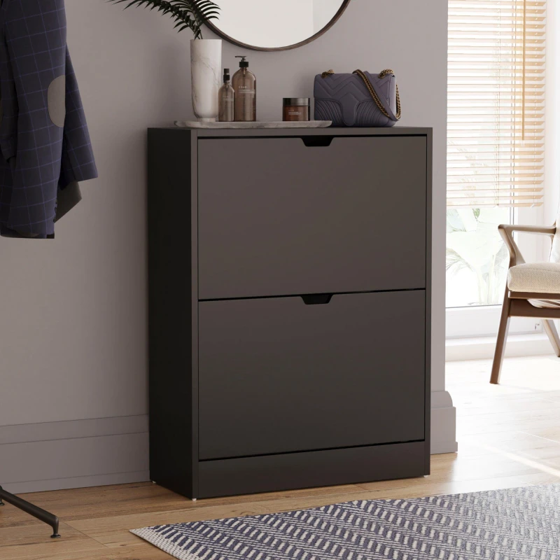 Image of Lassic Vida Designs 2 Drawer Shoe Cabinet (Handle less) Black unisex 2 Drawer
