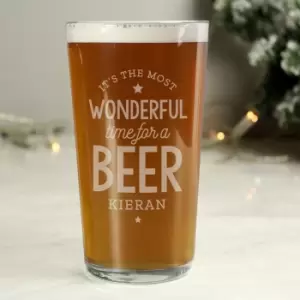 image of Personalised Wonderful Time Of The Year Pint Glass Clear