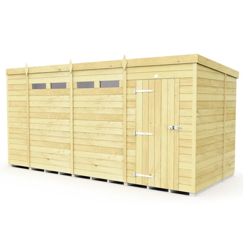 Image of Buttercup Farm 14 x 7 Feet Pent Security Shed - Single Door - L214 x W417 x H201cm in Brown Brown Unisex