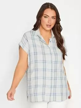 Image of Yours Check Print Collared Shirt - Blue Size 16, Women