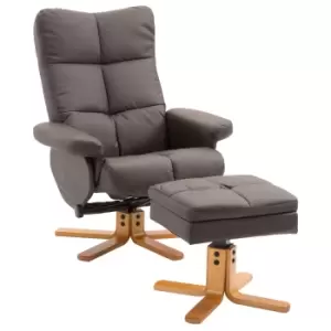 Image of HOMCOM Faux Leather Swivel Recliner Chair with Footstool, Wooden Base and Storage for Living Room, Brown