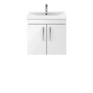 image of Nuie Athena 600 Wall Hung 2-door Vanity & Thin-edge Basin - Gloss White