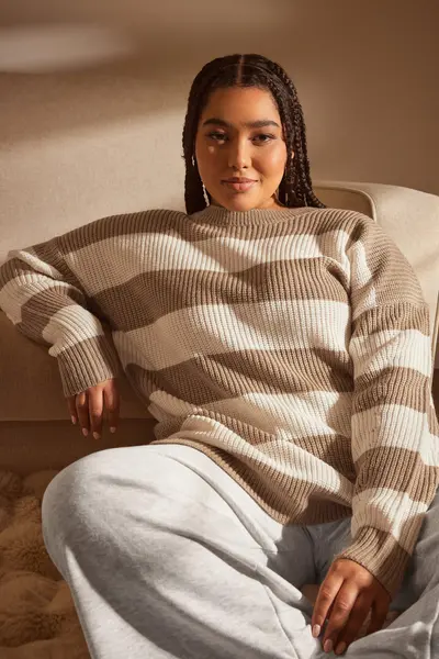 Image of Yours Long Sleeve Stripe Jumper Medium Beige