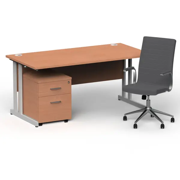 Image of Dynamic Office Solutions Impulse 1600mm Cantilever Straight Desk With Mobile Pedestal and Ezra Grey Executive Chair BUND1340