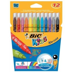 image of Bic Kids Couleur Medium Tip Ultra Washable Water-based Felt Tip Pen Assorted Colours Pack of 12