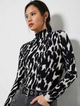Image of Mint Velvet Mint Velvet Grey Leopard Polo Neck Top