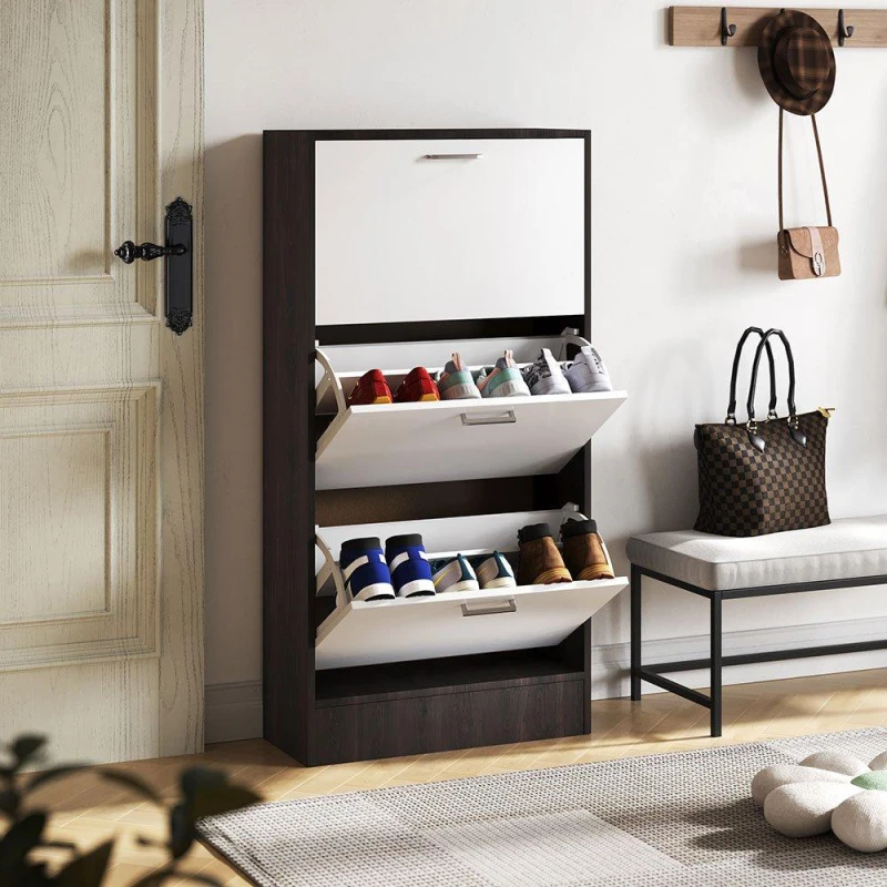 Image of Kabinet UK 3 Layer Wooden Shoe Rack Drawer Black and White White unisex One Size