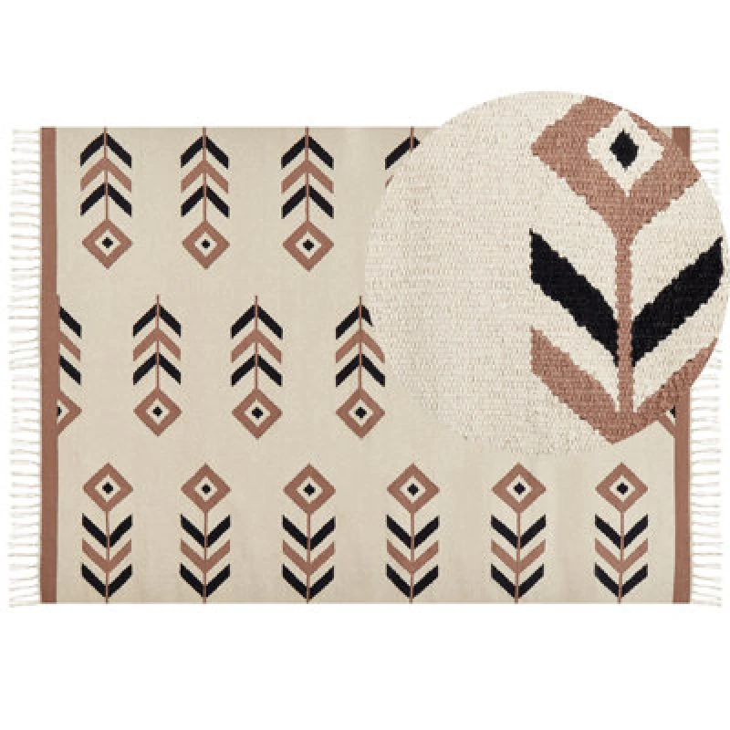 Image of Beliani Rug Niavan Beige 200 X 300 Cm Cotton Kilim