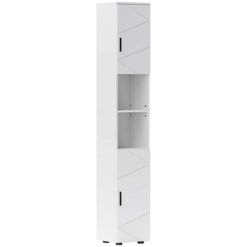 Image of kleankin Tall Bathroom Storage Cabinet, Slim Bathroom Cabinet with Soft Close, White 834-628V80WT