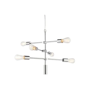 Image of Endon Collection Lighting - Endon Lighting Rubens - Pendant Chrome Effect Plate 6 Light Dimmable IP20 - E27