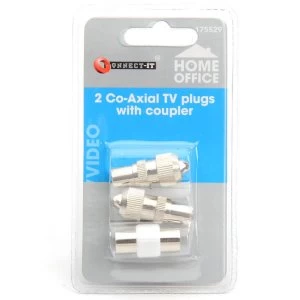 image of Connect It 2 Co-Axial TV Plugs with Coupler