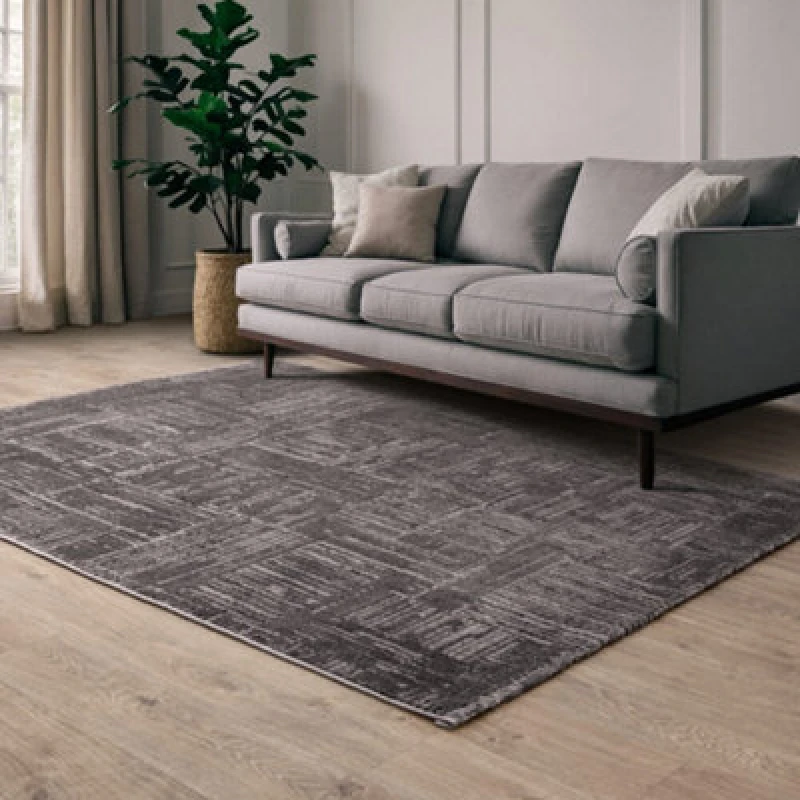 Image of The Rug Edit Axel Scandi Grid Charcoal Living Room Rug 160X220Cm