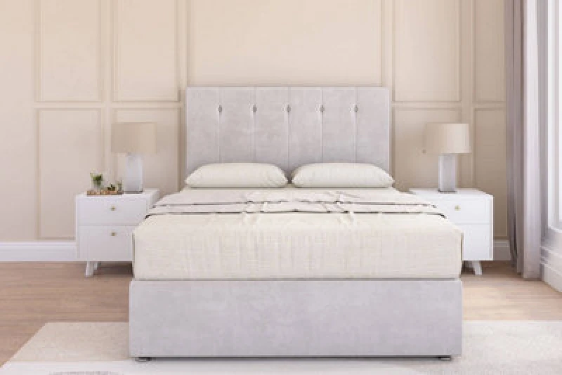 Image of Sloomy Highbury Silver Plush Divan Bed Base No Drawers - 26" Strutted Headboard 2'6 Small Single