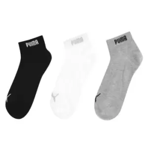 image of Puma 3 Pack Quarter Socks Mens - Grey