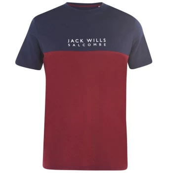 image of Jack Wills Westmore Colour Block T-Shirt - Damson