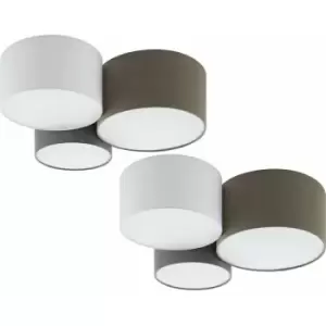 image of Loops - 2 pack Wall Flush Ceiling Light White Anthracite Brown White Grey Fabric 3x E27