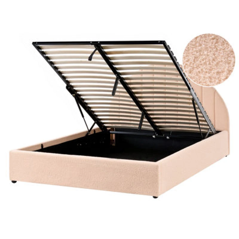 Image of Beliani Ottoman Bed Boucle Chadenet 140 X 200 Cm (Eu Double) Peach Pink