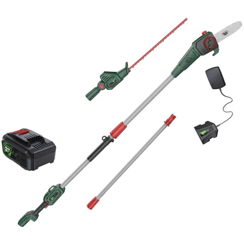 Image of Webb Eco WEV20PSHT 20v Cordless Long Reach Hedge Trimmer 500mm and Pruner Attachment 1 x 4ah Li-ion Battery Charger WEV20PSHTB4