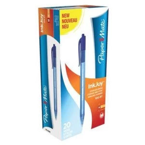 image of Paper Mate InkJoy 100 Retractable Ballpoint Pens Medium 1.0mm Tip Blue Ref S0957040 Pack of 20