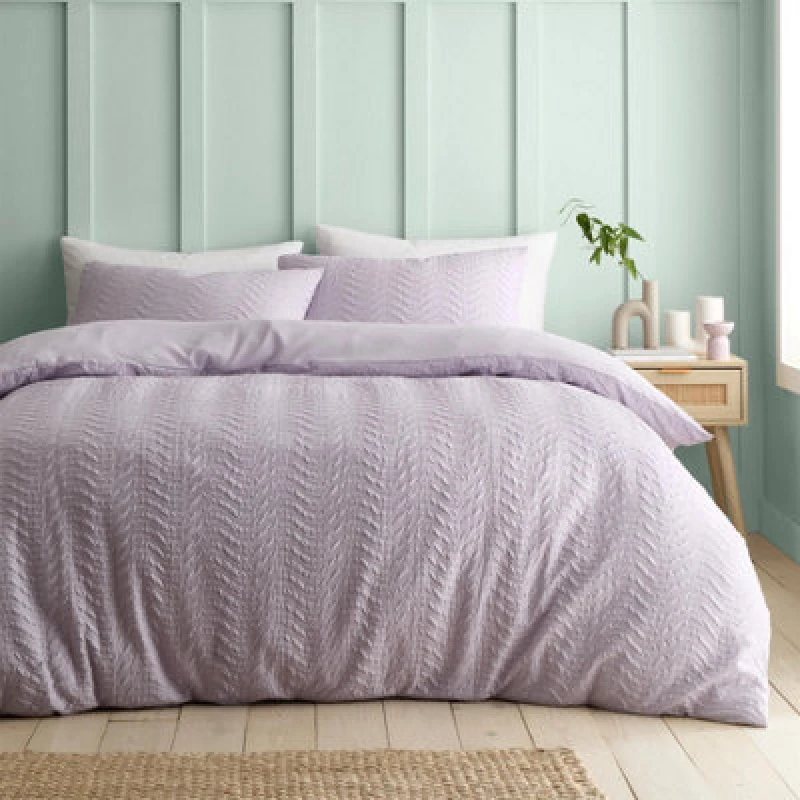 Image of Catherine Lansfield Heatset Wave Lilac Duvet Cover Set King Bedding Set
