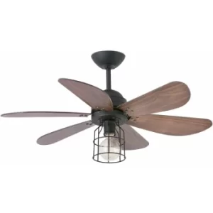 Image of Faro Chicago 1 Light Small Ceiling Fan Black, Walnut with Light, E27