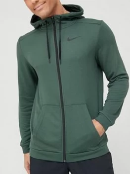 Image of Nike Training Dry Full Zip Fleece Hoodie, Green Size M Men