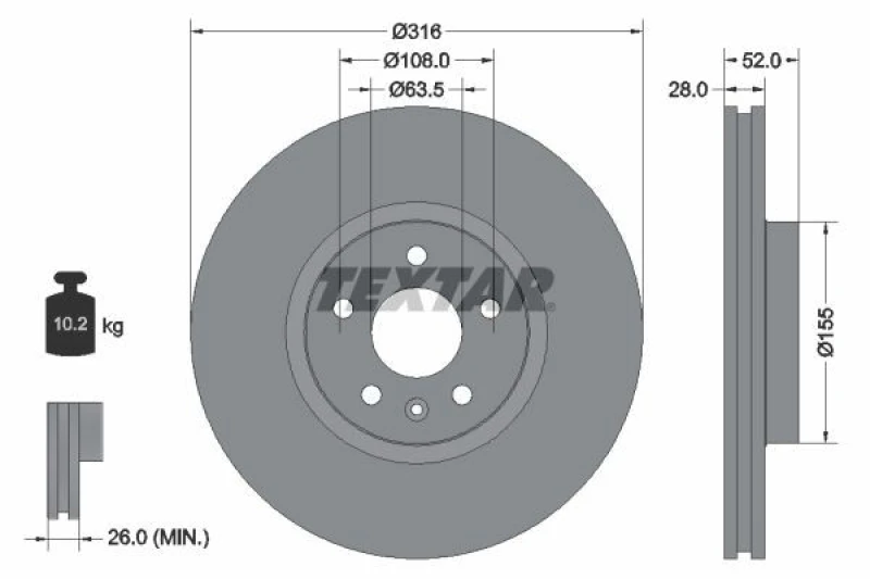 Image of Brake disc TEXTAR 92162305