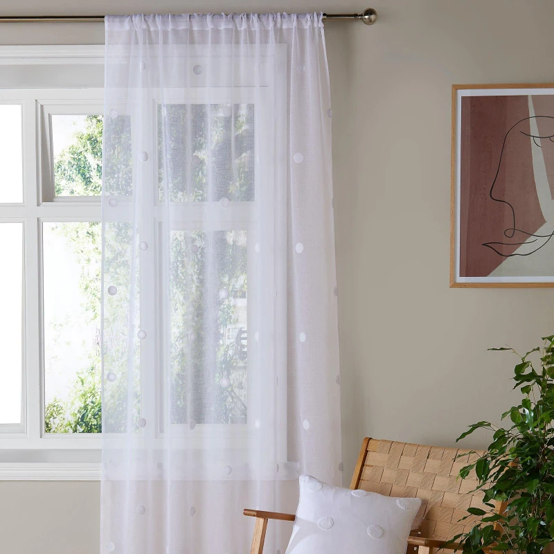 Image of Appletree 'Polka Dot' Tufted Voile Panel White