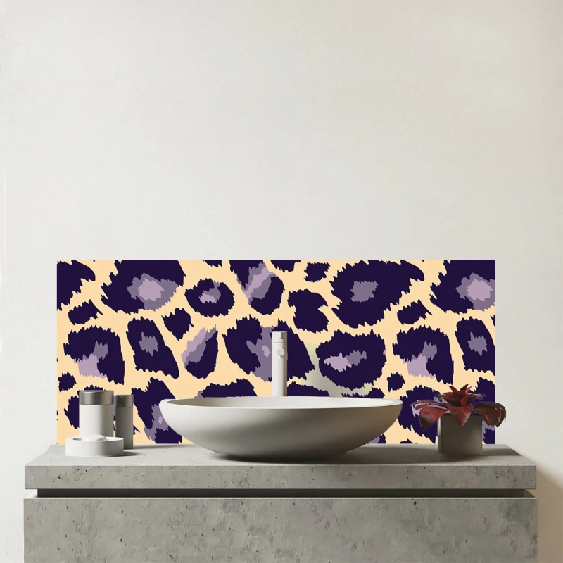 Image of Warren Reed - Designer Leopard Print Glass Bathroom Splashback in Purple Purple Unisex