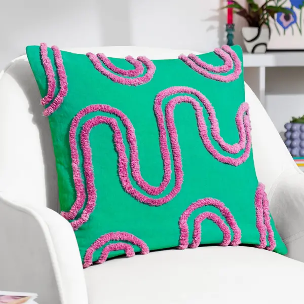 image of Archie Tufted Cushion Turquoise/Purple, Turquoise/Purple / 45 x 45cm / Polyester Filled