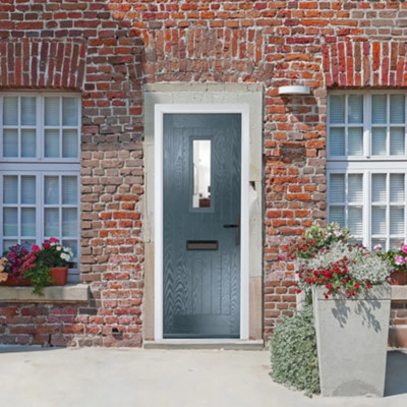 Image of Lacerta Composite Door Sunningdale 7015 Grey 890mm X 2090mm Open In Left Hand Clear Glass 10 Year Guarantee - Free Delivery & Smart Lock