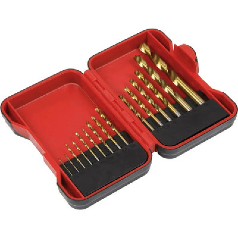 Image of Loops 15 Piece Titanium Coated HSS Drill Bit Set - High Speed Steel - Storage Box Metallics