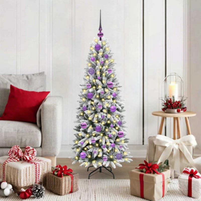 Image of vidaXL Artificial Christmas Tree with 150 LEDs, Lilac Balls White 53 x 53 x 120 cm, White 3396027