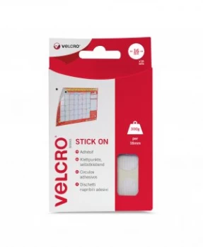 VELCRO Brand Stick On Coins White - 16mm X 16 Sets