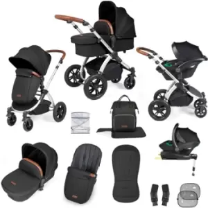 image of Ickle Bubba Stomp Luxe All-in-One Premium i-Size Travel System with ISOFIX Base, Silver / Midnight / Tan