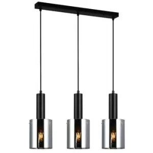 image of Italux Sardo - Modern Hanging Pendant Black 3 Light with Smoky Shade, E27