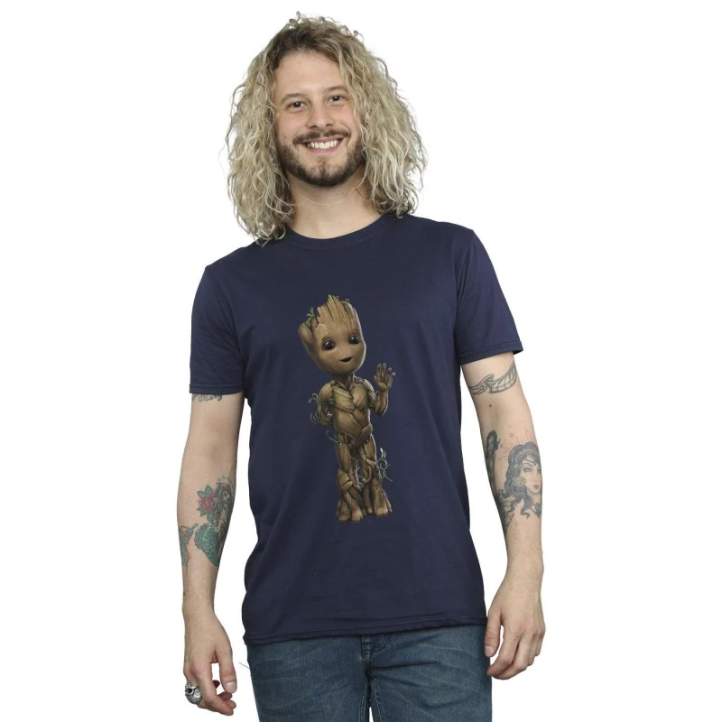 Image of Marvel Marvel Men I Am Groot Wave Pose T-Shirt in Navy Size: Small Navy S Male 5059934840560