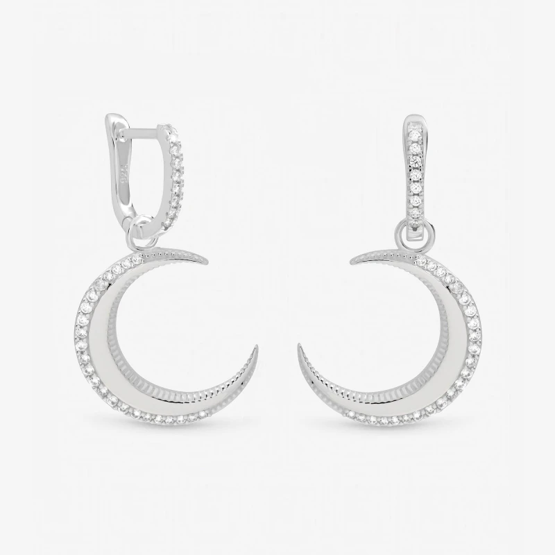 Image of Inicio Sterling Silver Plated Pave Crescent Hoops Hoop Earrings One Size Silver 40042011000