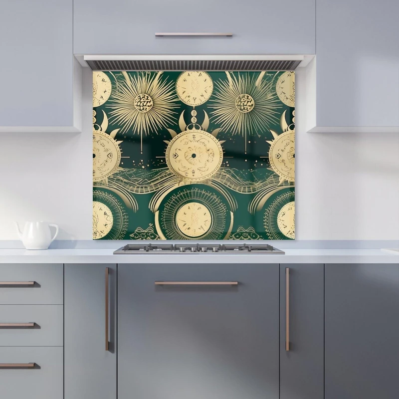 Image of Warren Reed - Designer Green Moon & Sun Abstract Pattern Kitchen Splashback Size: 600mm x 750mm Green Unisex 600mm x 750mm