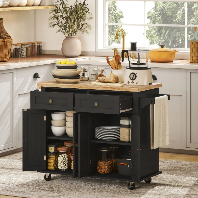 Image of HOMCOM HOMCOM Rolling Kitchen Microwave Island with Flexible Storage Kitchen Unit in Black One Size Unisex 5061025039555