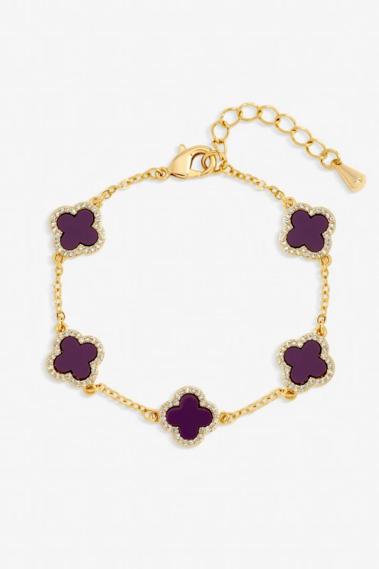 Image of Jon Richard Womens Gold Plated Purple Clover Station Bracelet Gold Female One Size