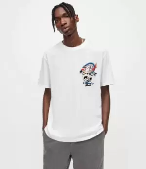 Image of AllSaints Mens Snakepit Crew T-Shirt, Optic White, Size: L