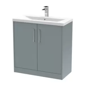 image of Hudson Reed Juno 800mm Floor Standing 2 Door Vanity & Mid-Edge Basin - Coastal Grey