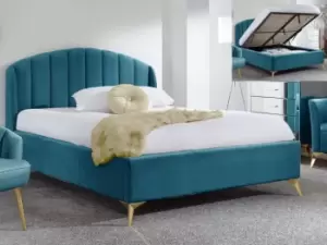 Image of GFW Pettine 4ft6 Double Teal Upholstered Fabric Ottoman Bed Frame