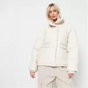 Missguided Petite Faux Leather Puffer Coat - Cream