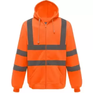 Image of Yoko Mens Hi Visibility Full Zip Reflective Work Hoodie (S) (Orange) - Orange