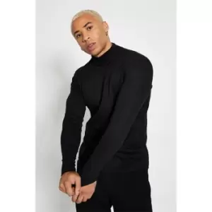 Image of I Saw It First Mens Ribbed Muscle Fit Ls Mock Neck Top - Black