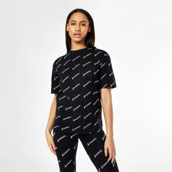 image of Kangol All Over Print Boxy T Shirt Ladies - Black AOP