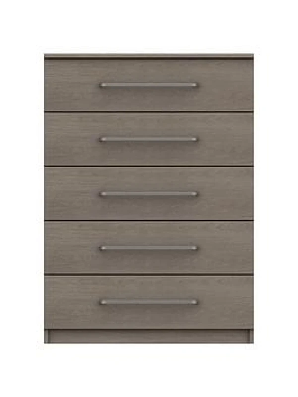 Image of One Call Reims 5 Drawer Chest Ready Assembled Beige Grey Oak, Brown MNBGOC5