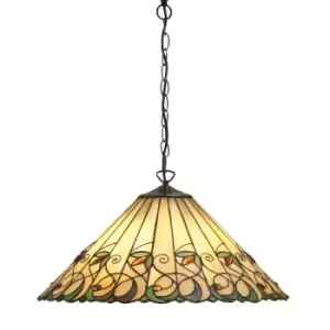 image of Jamelia 3 Light Large Ceiling Pendant Dark Bronze, Tiffany glass, E27